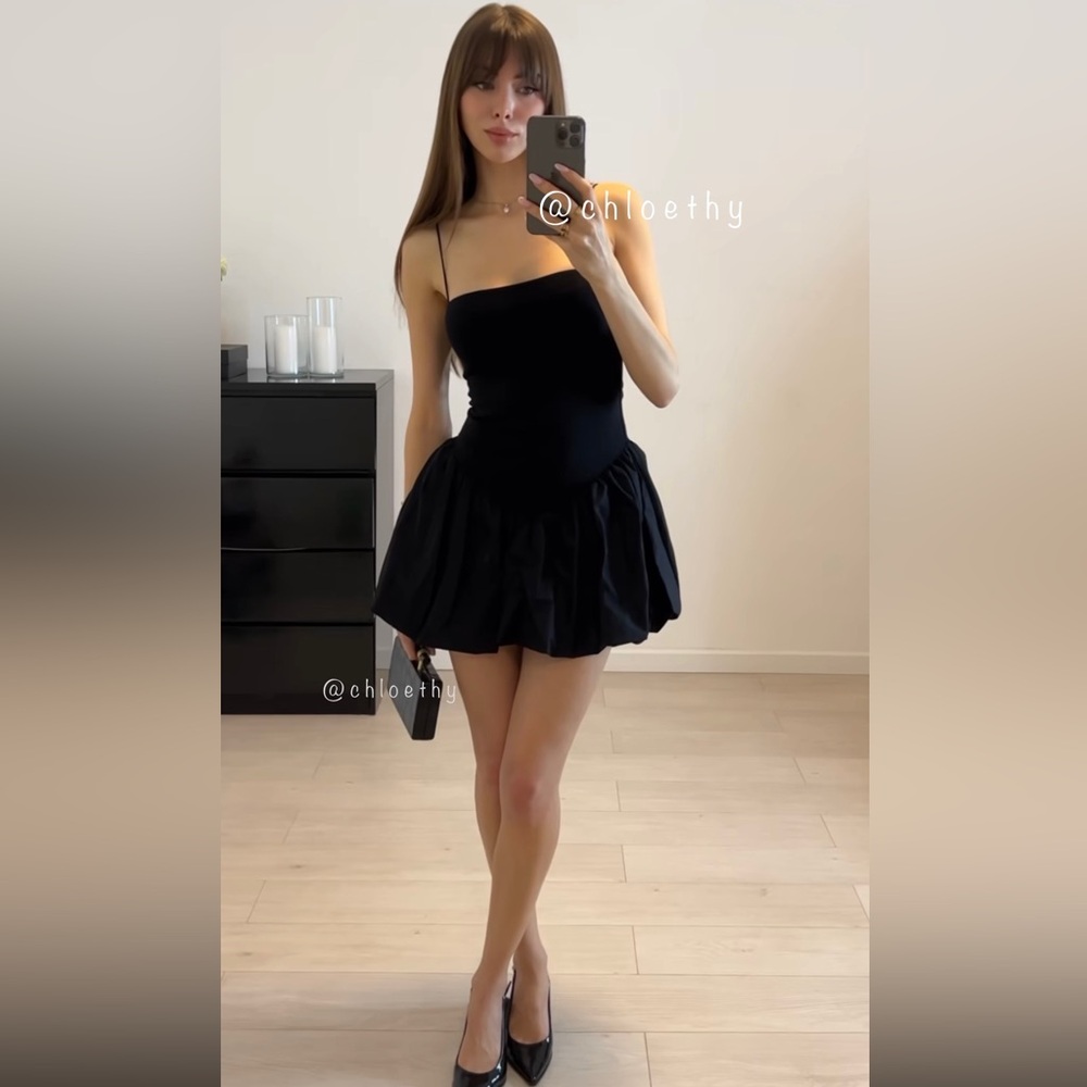 Zara MIXED RIB POPLIN BALLOON DRESS - Picture 4 of 13